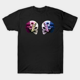 Skull flowers floral creepy 3d pair of skulls T-Shirt